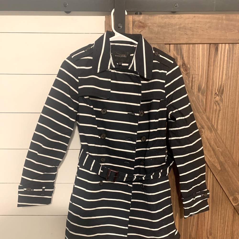 Navy Blue striped Banana Republic Spring Coat